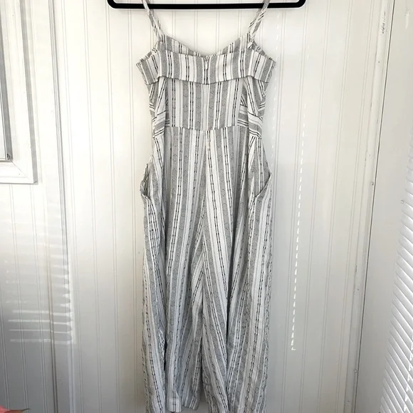 Greylin Anthropologie Striped Linen & Cotton Jumpsuit Cropped Wide Leg Zip Up S